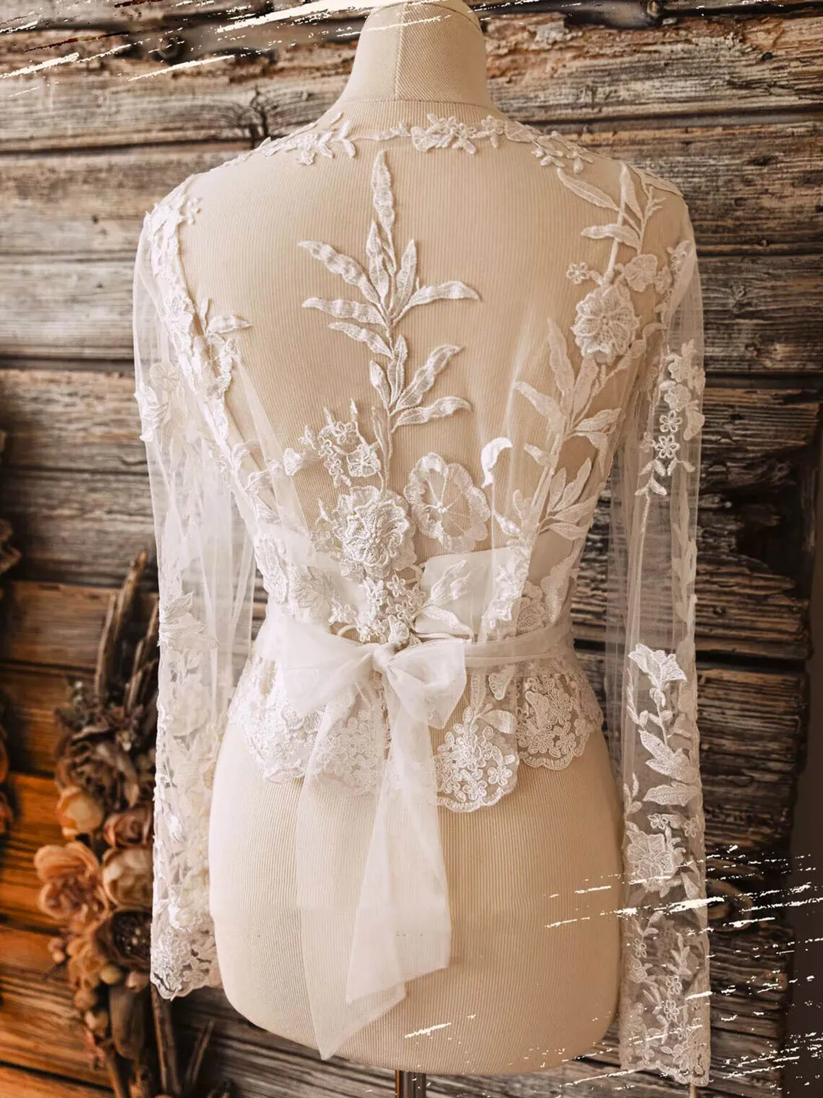 Vintage Lace Bridal Bolero: Long Sleeves, V-Neck, Custom