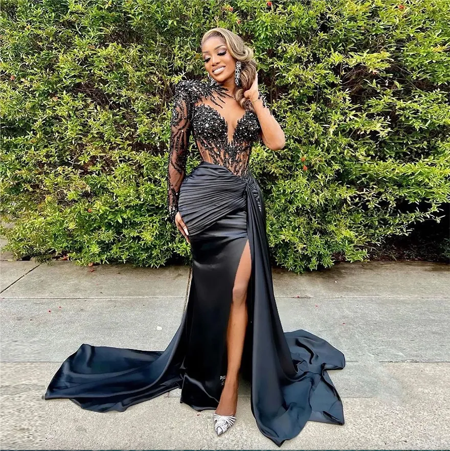 2024 African Dubai Arabic Classy Evening Gowns With Beading Side Slit Crystals And Illusion Train Perfect For Prom Formal Parties Or Arabic Events From Verycute 86.22 DHgate.Com