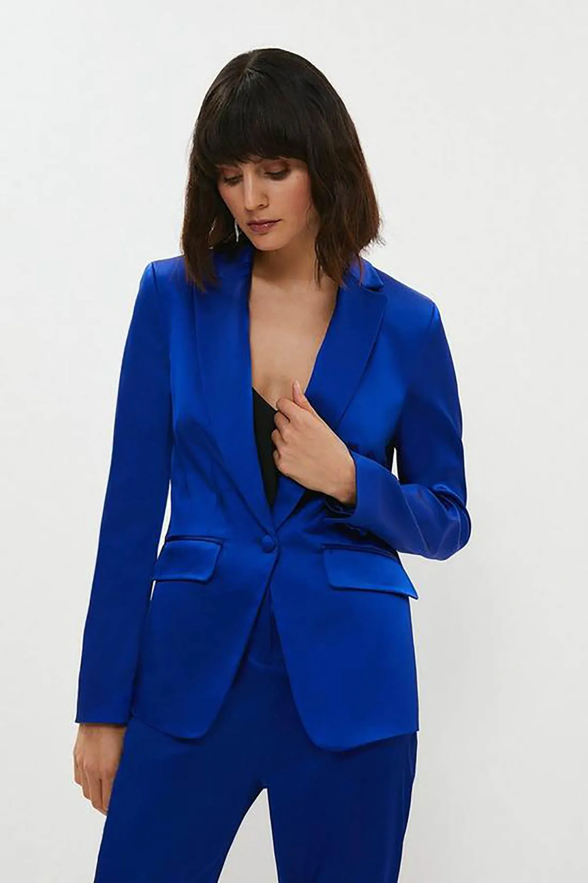 women's royal blue dress pants Zapaka Women Suits Royal Blue 2 Piece Velvet Double Breasted Peak Lapel Business Dress with Sleeves, Royal Blue / 3XL main image 0