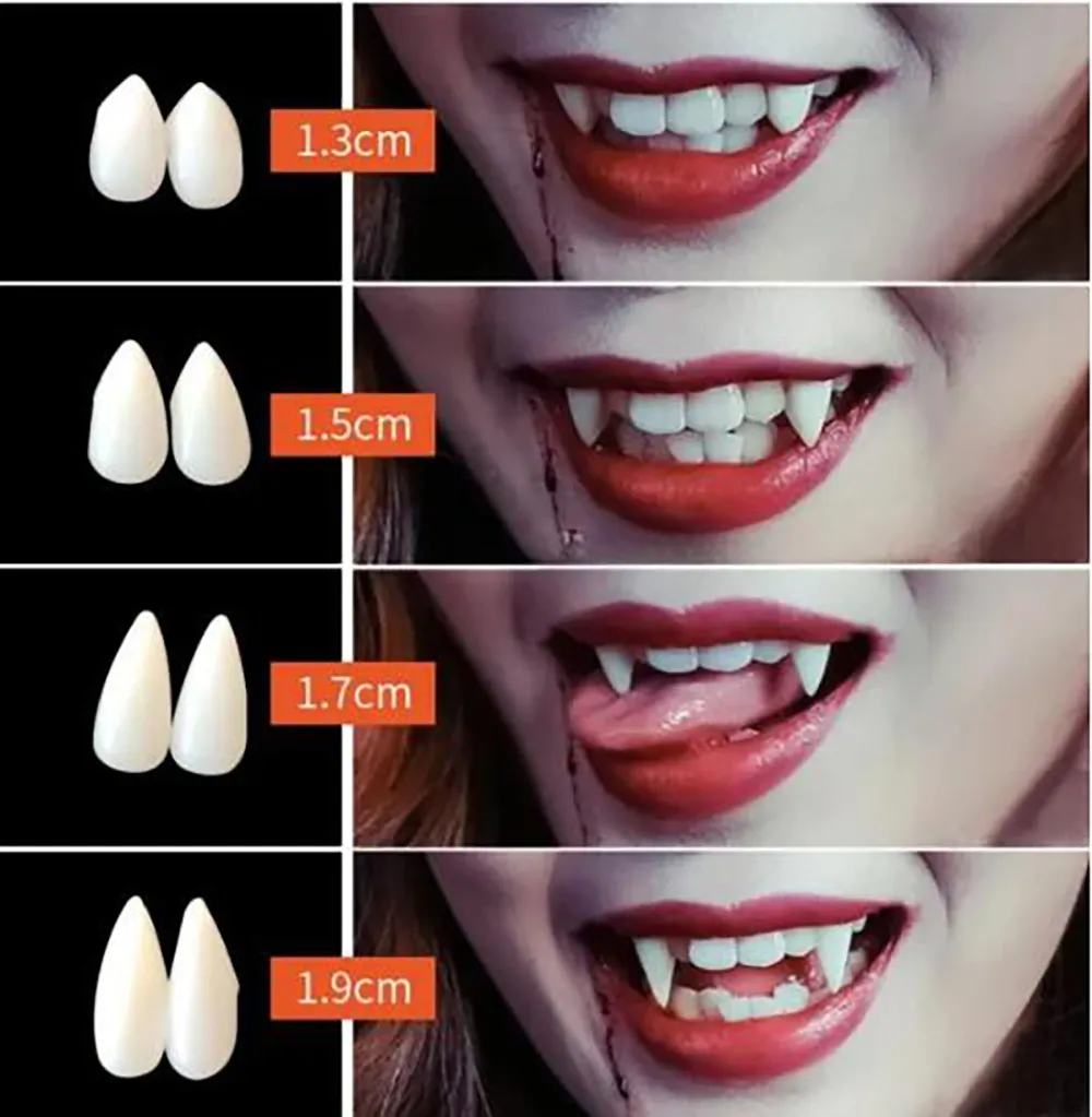 Dents De Vampire Halloween - Lot De 3 Paires (13, 15, 17 Mm) Avec Colle - Accessoire Déguisement
