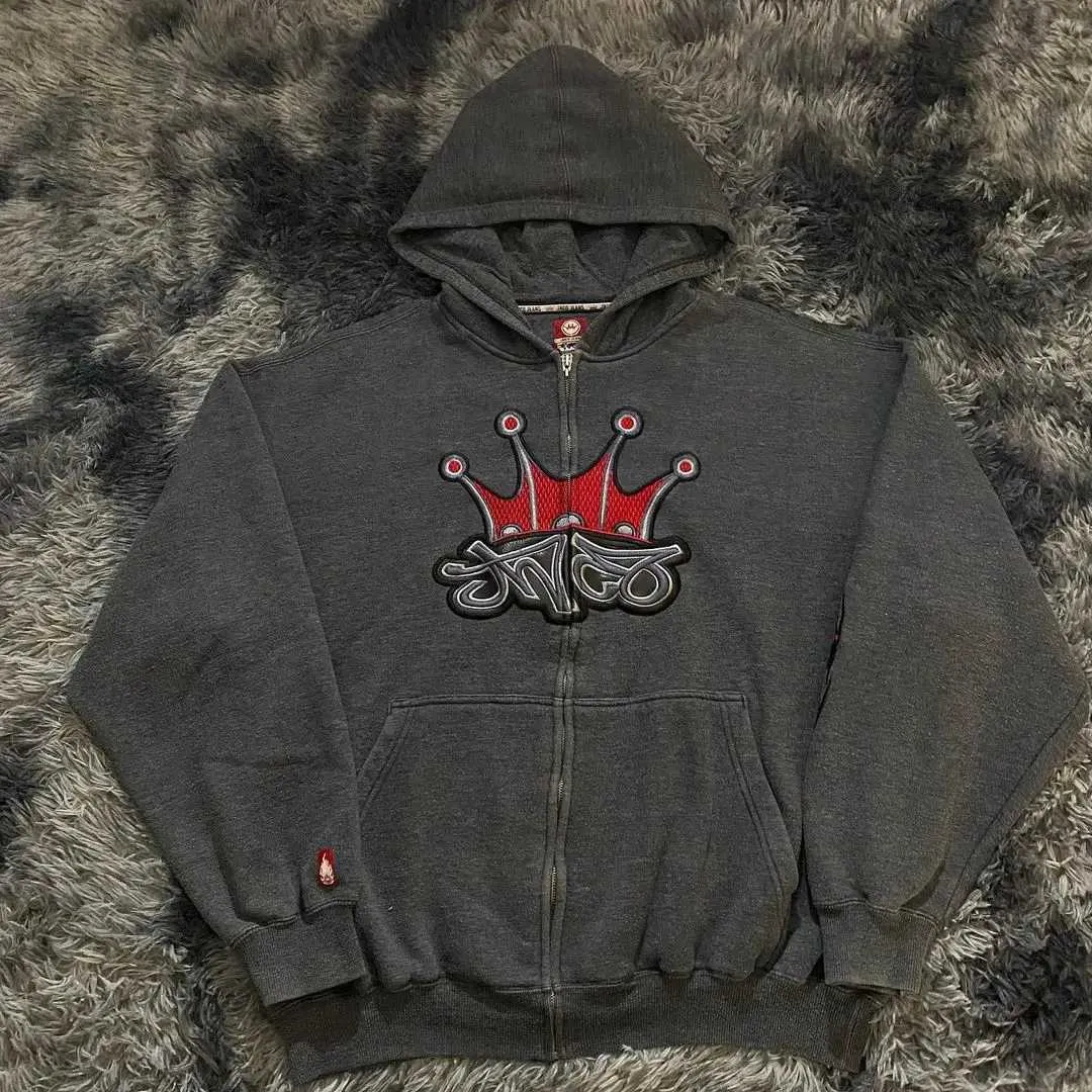 Vintage Embroidered Zip Up Hoodie - Y2k Style, Winter