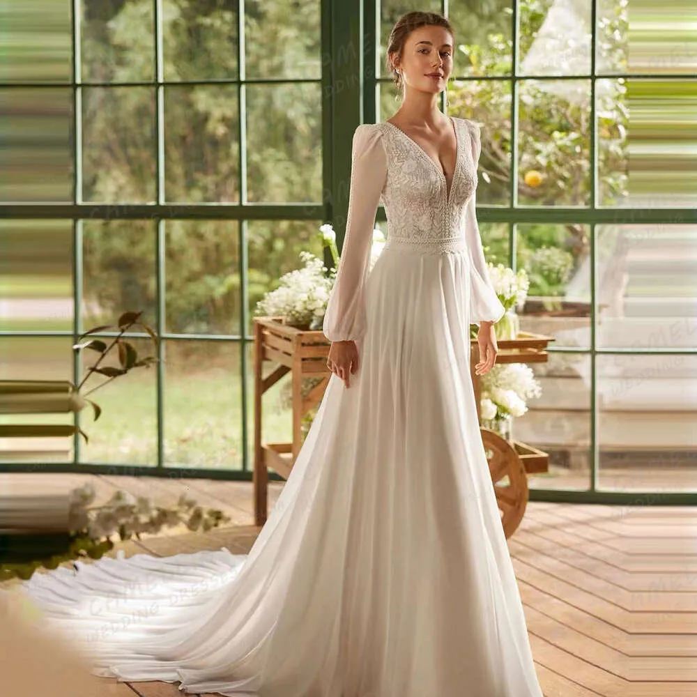 white christmas dresses Beach Vintage Style Lace Chiffon Wedding Dress with Illusion Lace Back main image 0