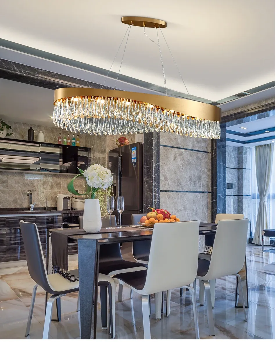 FULOC Dining Room Modern Gold Crystal Chandelier Oval... From Hongpu ...