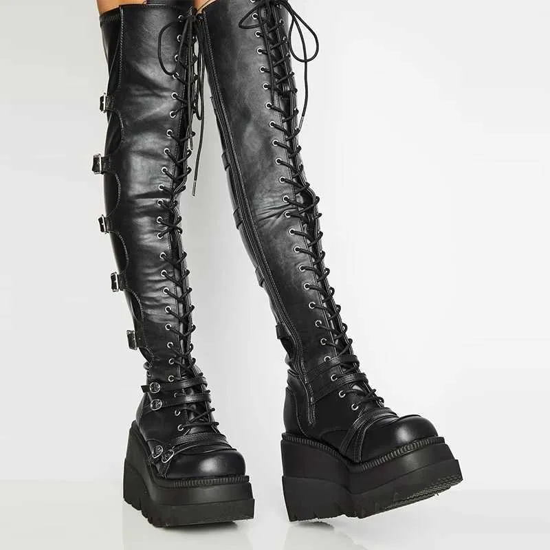 DHgate Punk Thigh High Platform Boots Over the Knee Belted Goth Shoes for Women Shoes Accessories