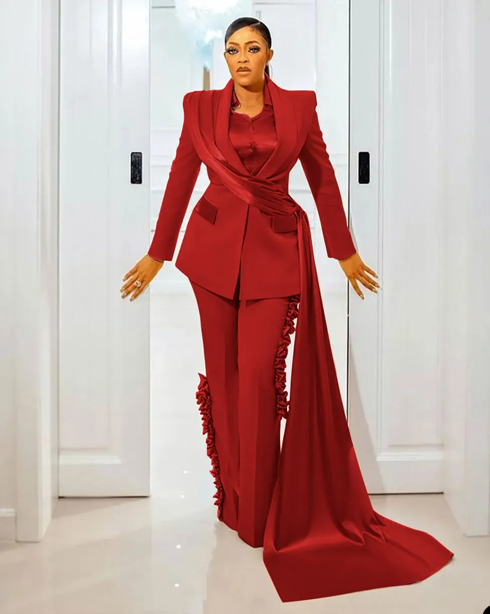 Formal Wear Pant Suits For Women Designer Ruffles Blazer \u0026 Pants Set For  Office