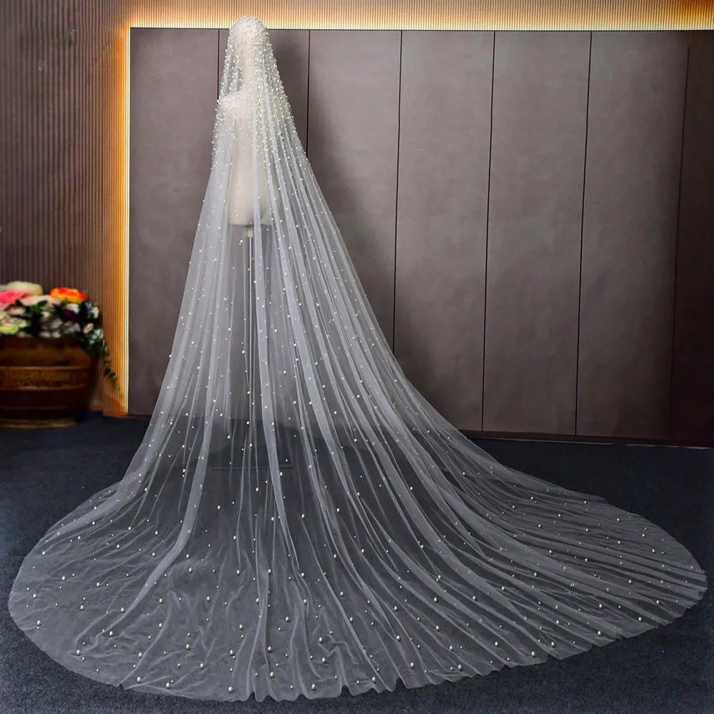 Beaded Cathedral Wedding Veil With Pearls 3M Long | DHgate display picture 1