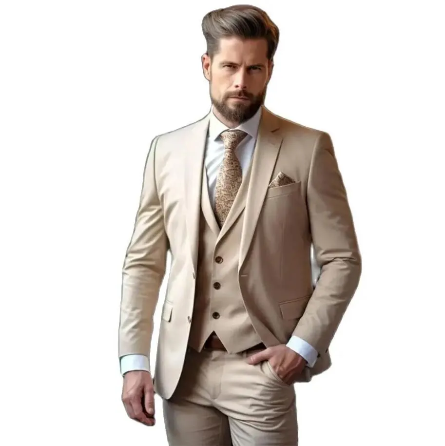 Terno Masculino De Champanhe: Conjunto De Ternos Com Três Peças Tuxedos De  Ajuste Personalizado Para Baile, Casamentos E Ocasiões Especiais De  Weddingteam, $552,17 | DHgate, image size:913x915