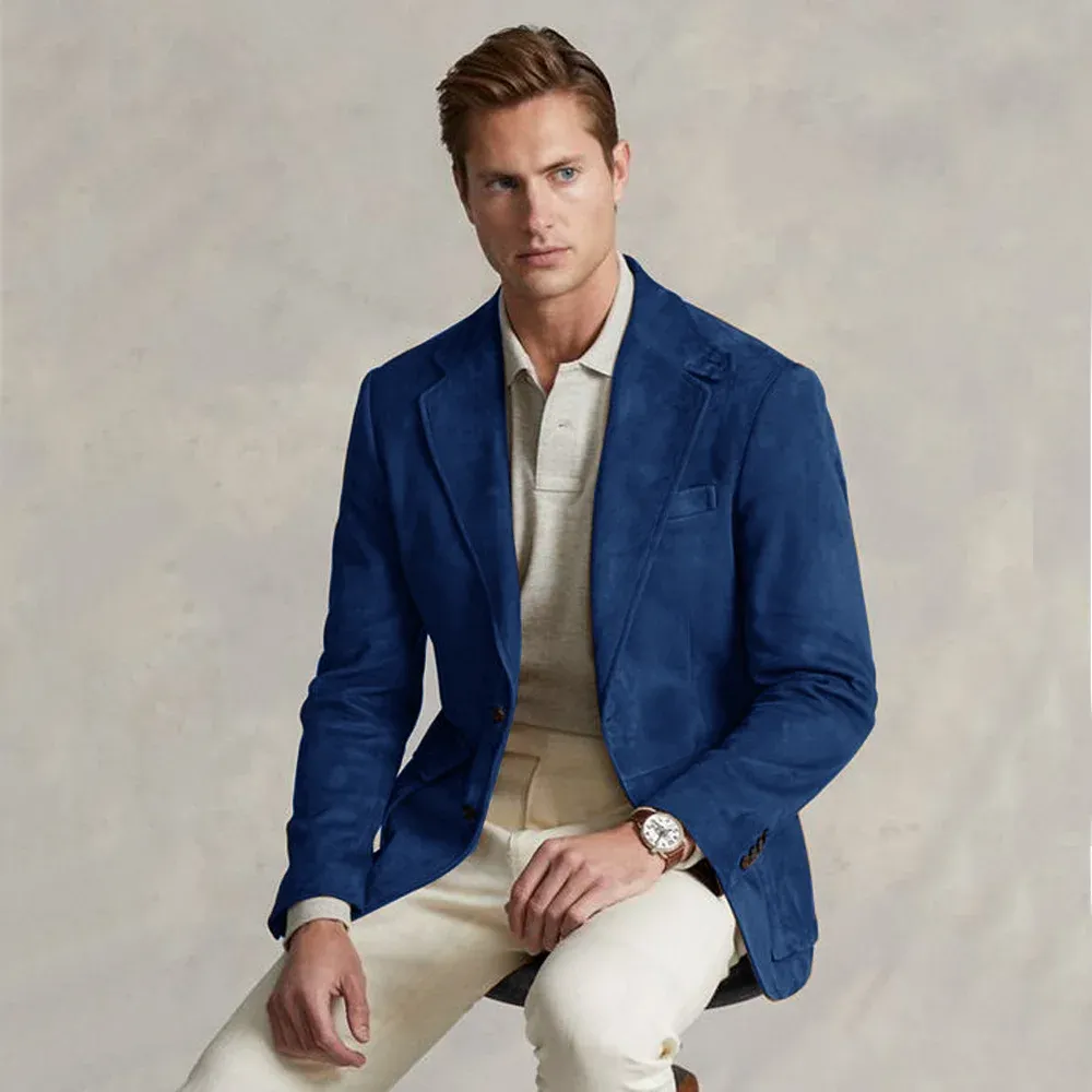 Elegant Suede Single Breasted Men's tan suit jacket mens and Coat Set - Perfect for Casual and Formal Occasions (Style 251121)