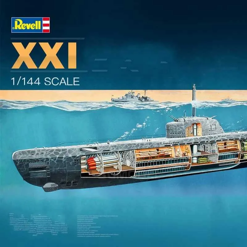1/144 Scale XXI Submarine Model Assembly Kit - Detailed