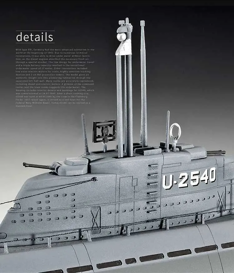 1/144 Scale XXI Submarine Model Assembly Kit - Detailed
