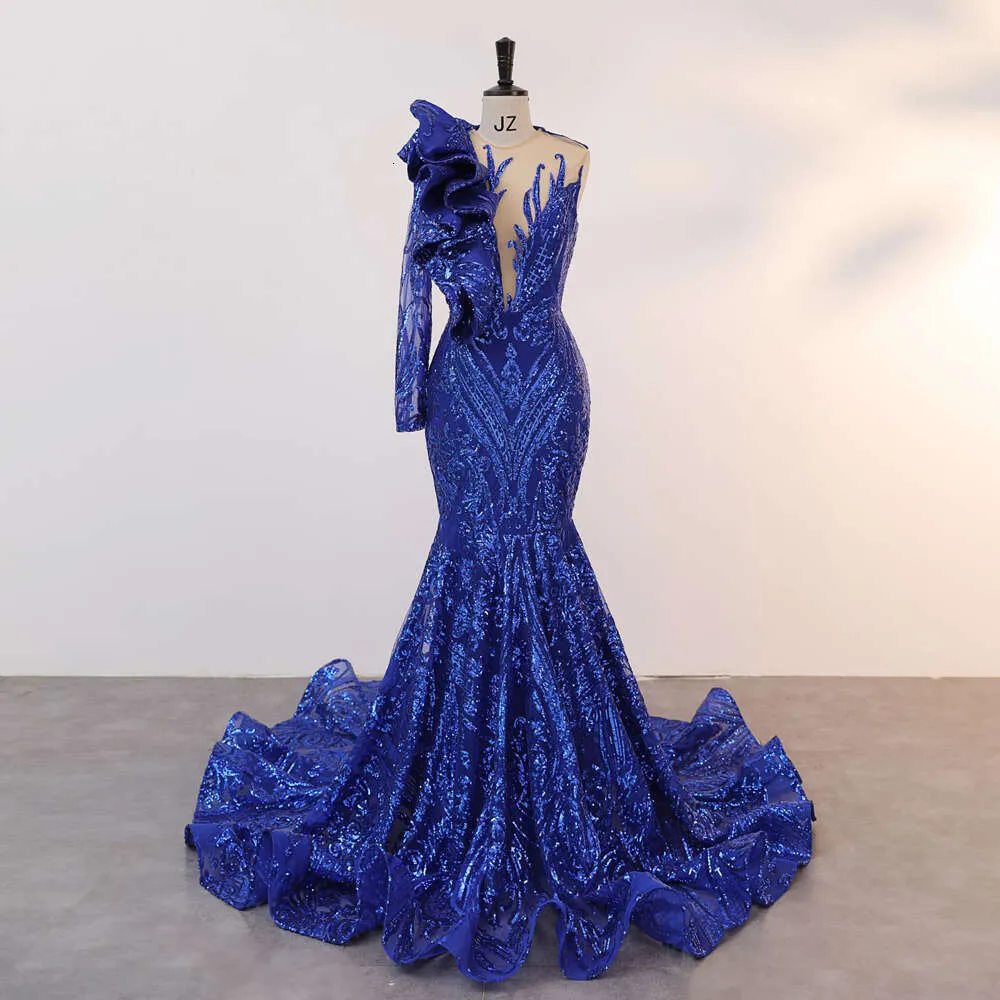 blue satin dress women Two Pieces Blue Lace Mermaid Prom Dresses, 2 Pieces Blue Lace Mermaid main image 0