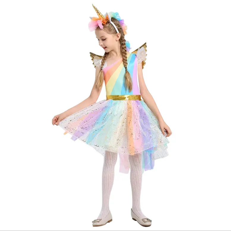 2024 New Girls Unicorn Dress Festival Costume Rainbow Dress Stage Performance Costume