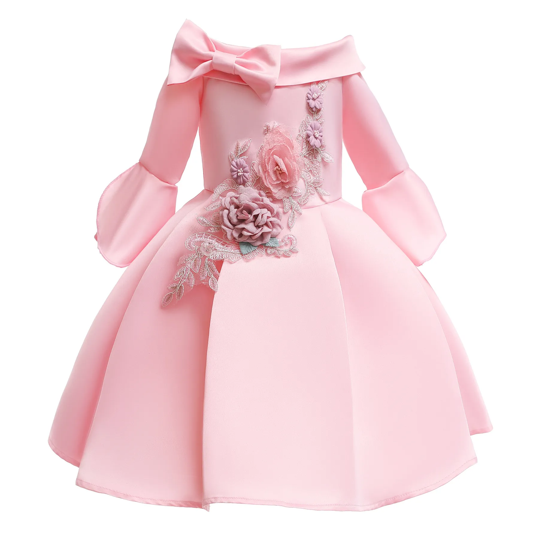 green emerald velvet dress Elegant Beige Girl Dresses with Headgear for Kids Wedding Birthday Holiday Party Gown 2024 J104 Champagne / Child-2