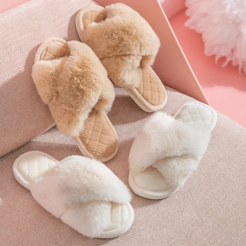 Fuzzy Slippers Women's House Slippers With Rubber Soles Warm