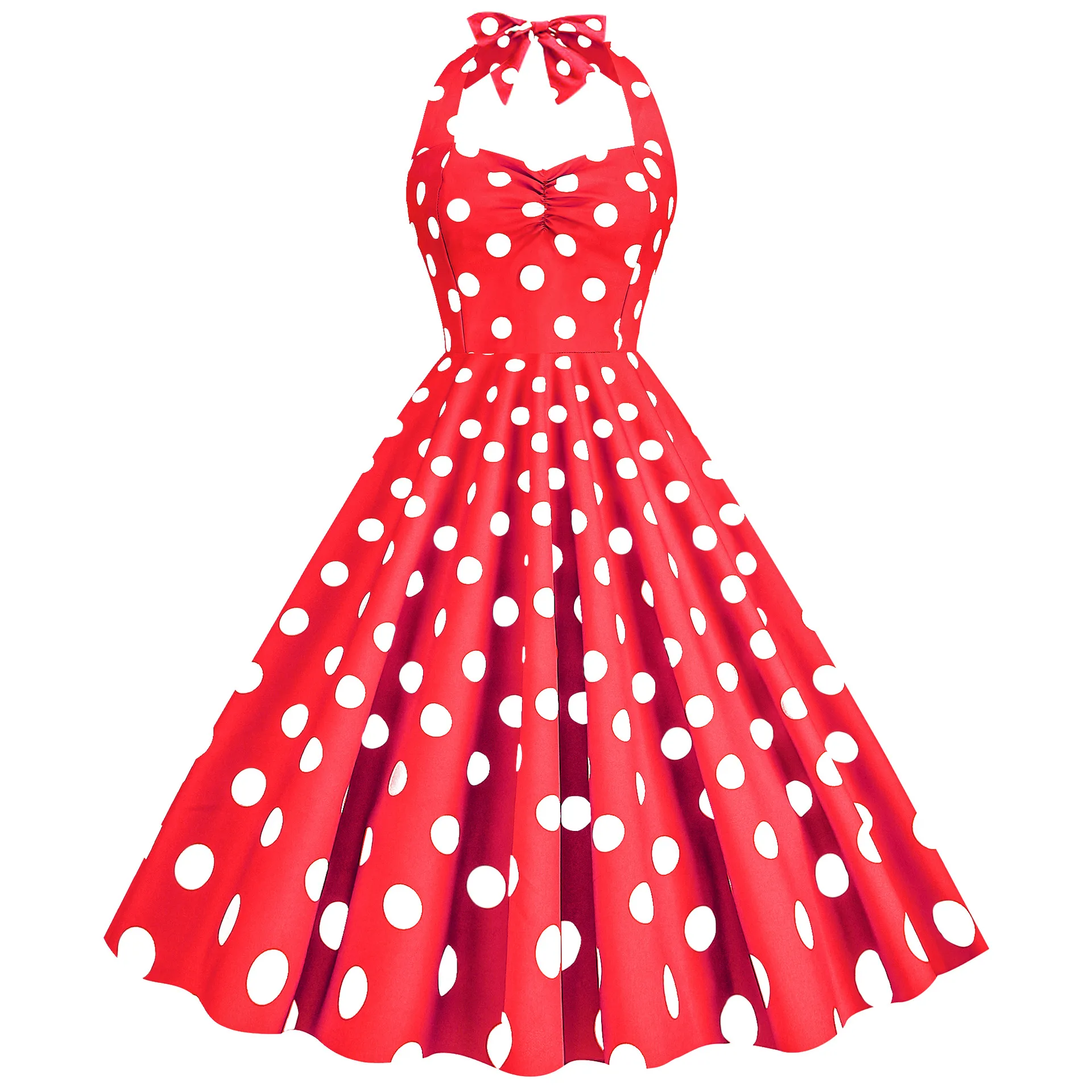Vintage Gothic Halter Polka Dot dress in Yellow Polka Dot with Audrey Hepburn - Perfect for Rockabilly and Sexy Women's Clothing in the 50s and 60s