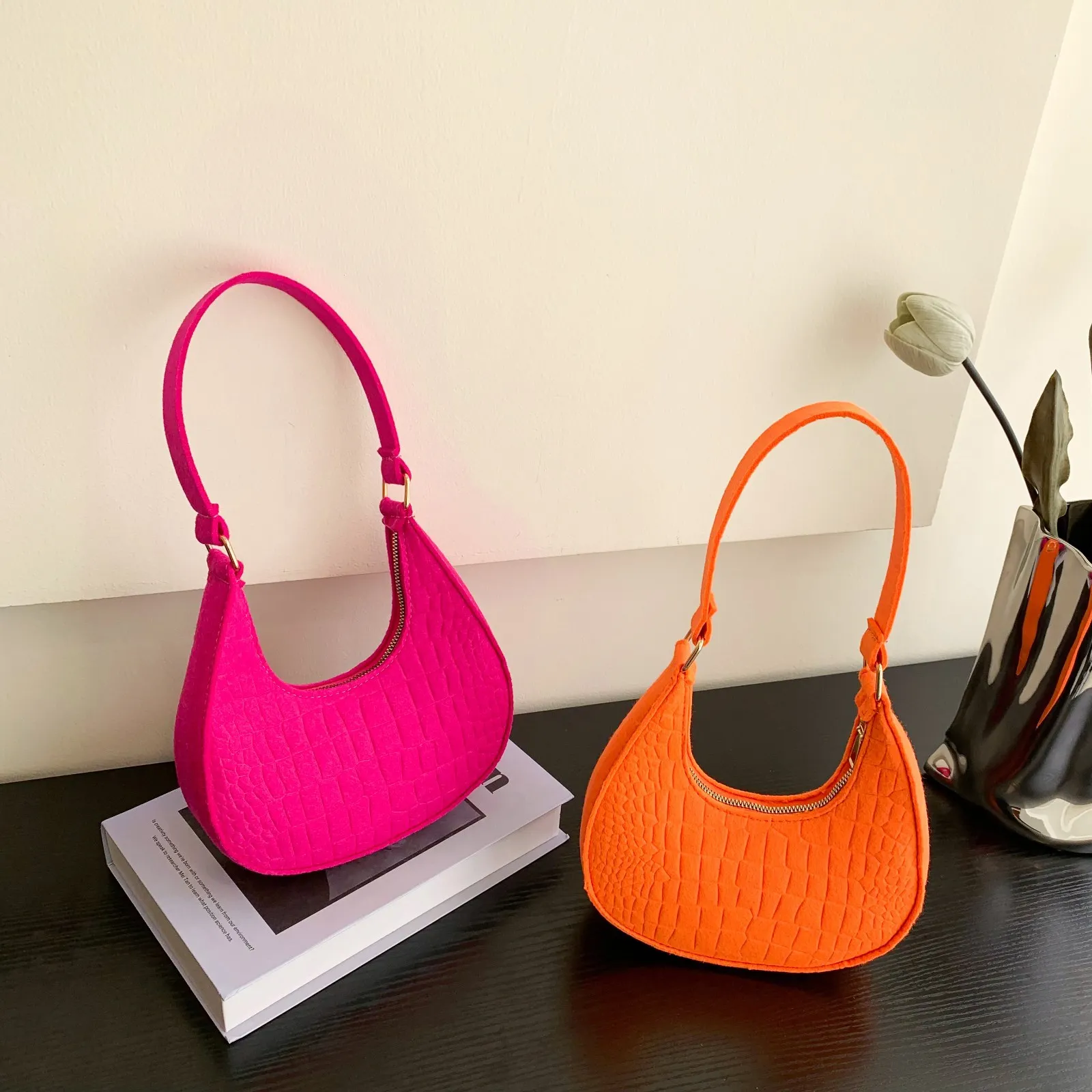 Korean Stone Pattern Underarm Half Moon Bag For Women 2023