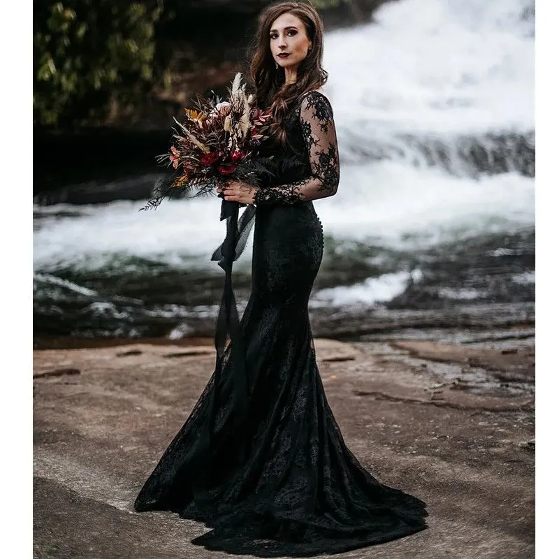 Bridal Gown Black Lace Gown Long Sleeve Victorian Gothic Wedding