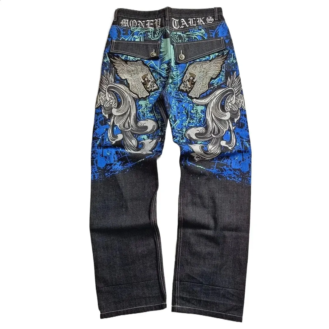 Y2K Hip Hop Jeans: Embroidered Wide Leg Denim, Streetwear