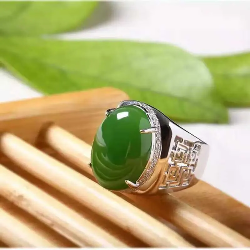 BXSMNH Natural Red Jade Ring For Men & Women - Chinese Gemstone Band For Good Luck & Protection - View #6