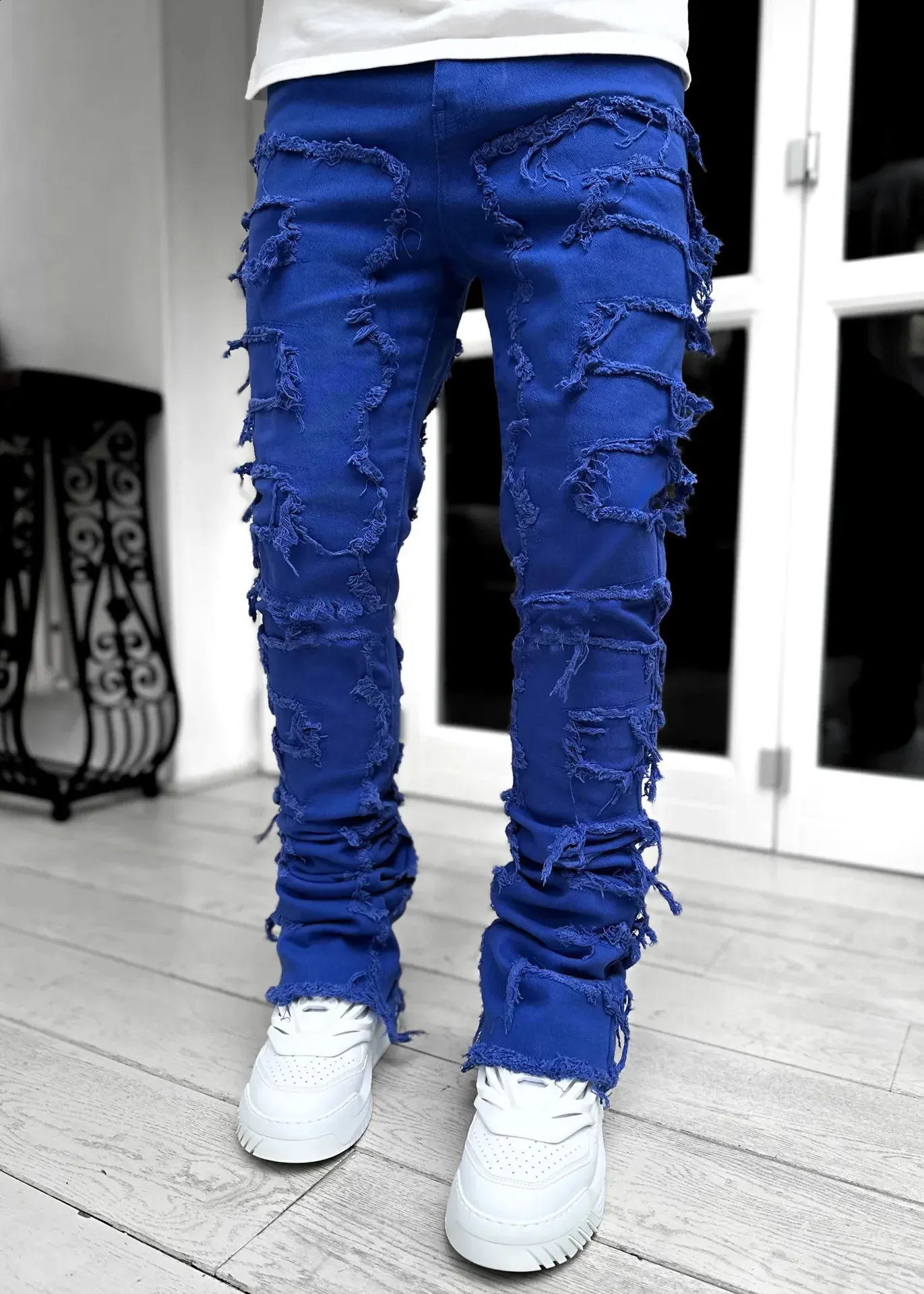 Mens Ultra Thin Striped Mens Stacked Jeans With... From Jiao02 