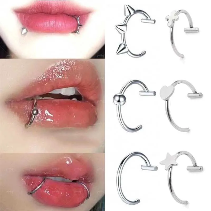 Punk Lip Nose Rings Set Stainless Steel Fake Piercing Clip-On: Heart,  Star, T-Shape Styles Non-Pierced Body Jewelry Y240723 - Main Image
