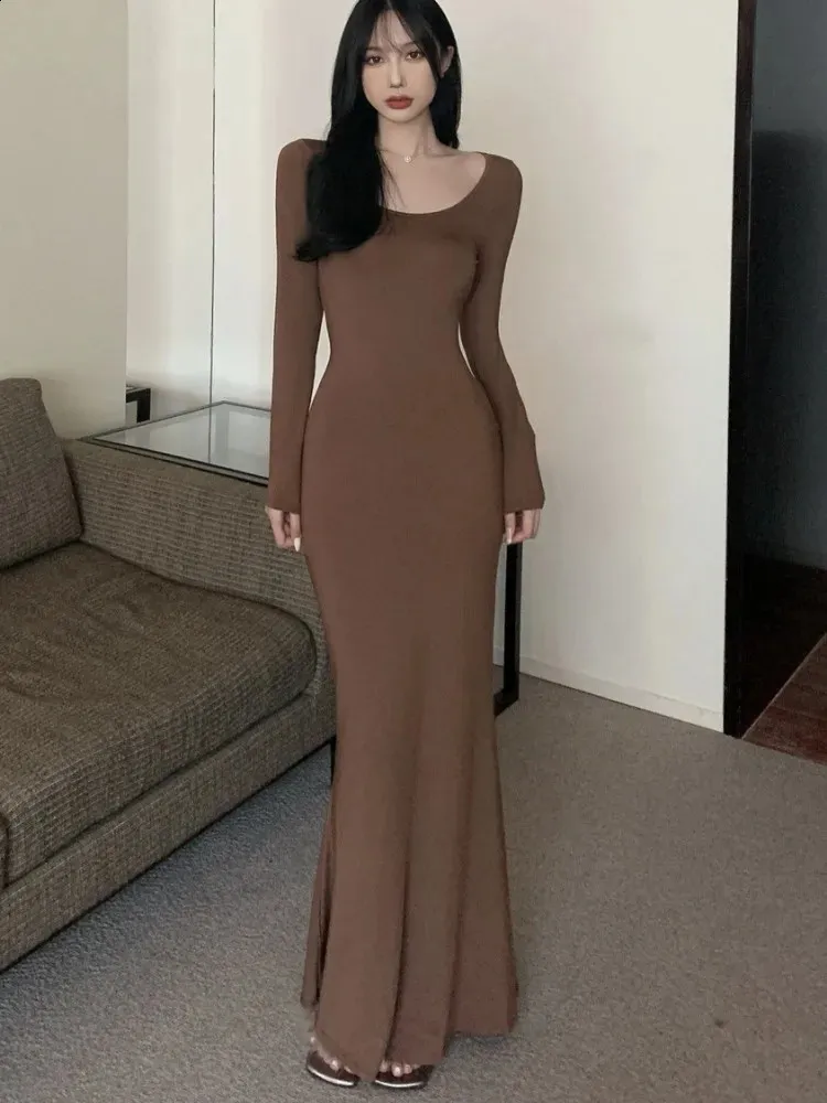 Women's Chic Low-Cut Collar Mermaid Long Sleeve Maxi Dress from Dhgate  Basic & Casual Dresses - price 36.39