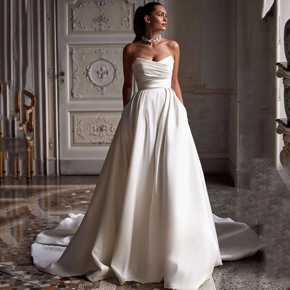 Simple A Line Wedding Dress For Women 2024 Sweetheart Neckline Pleated Backless Bridal Reception Party Gown From Daisydress 163.13 DHgate.Com