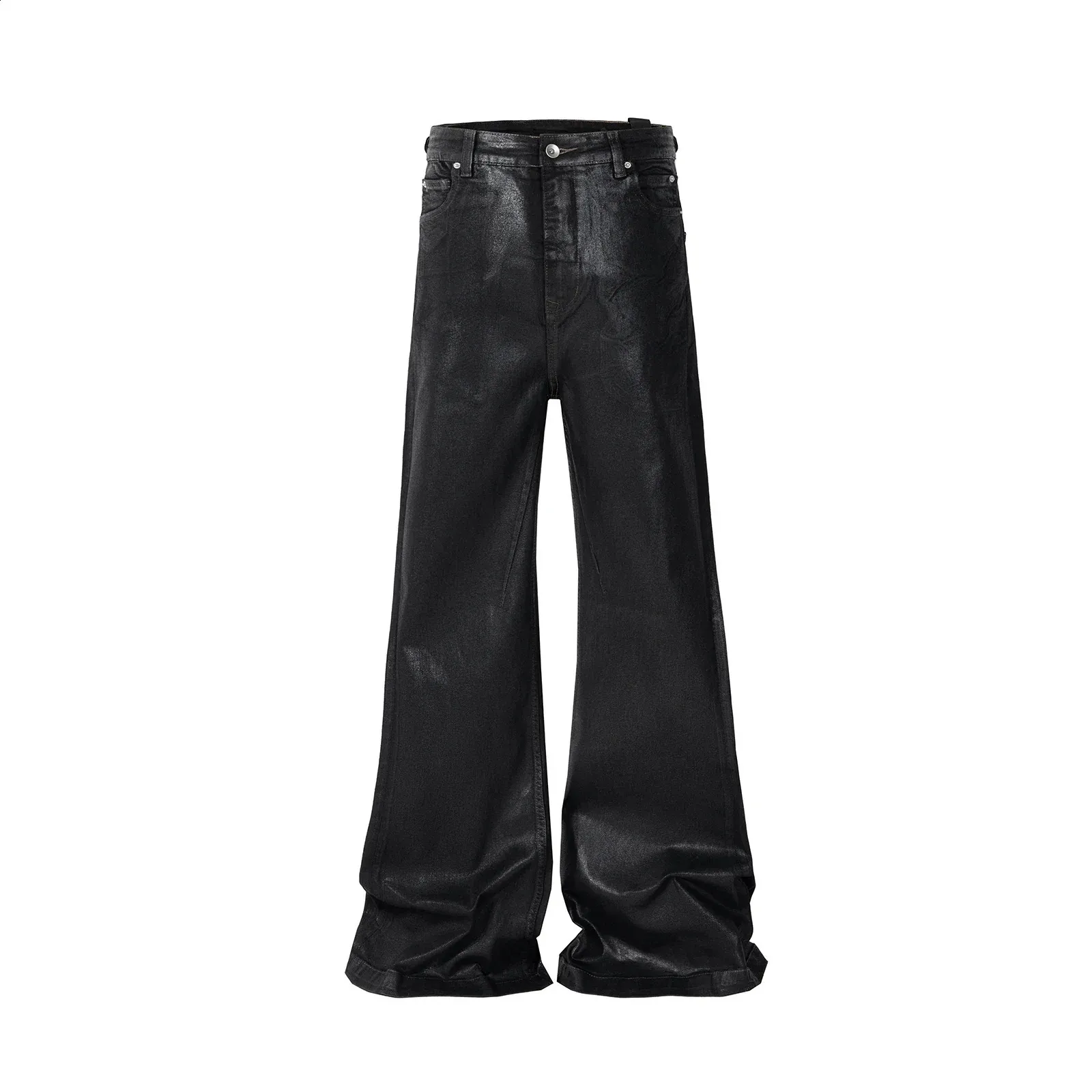 パンツ 00s SHELLAC waxed black flare denim Y2K Mens Flared Pants Black Waxed Leather Stretch Jeans: Baggy