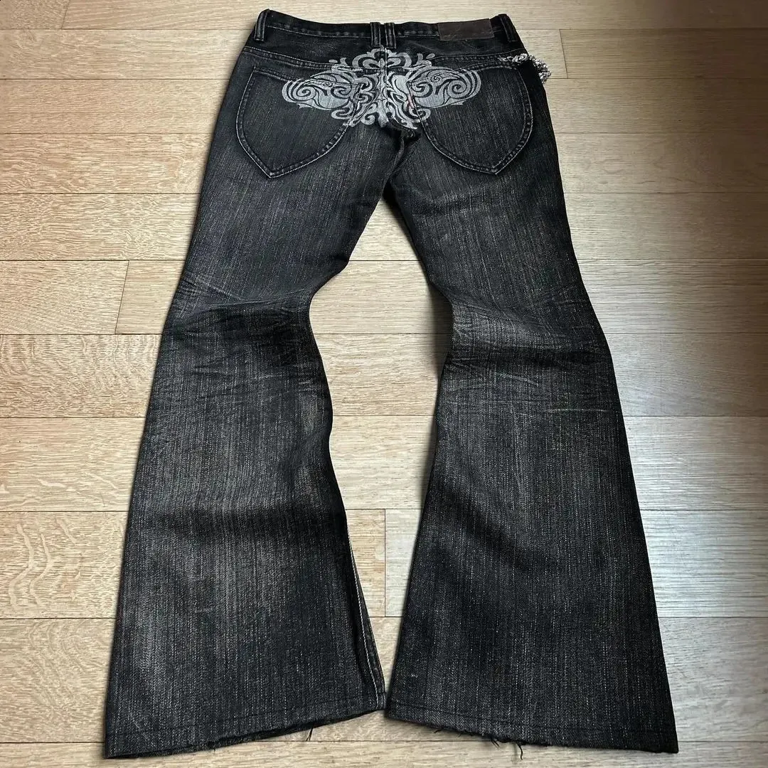 Y2K Micro-Flared Ripped Jeans: Slim-Fit Black Streetwear