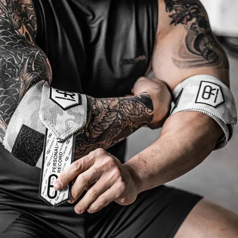 Jaffick Weightlifting Elbow Brace - Dual Adjustable Compression Straps For Bench Press & Powerlifting (1 Pair, Black, Medium)