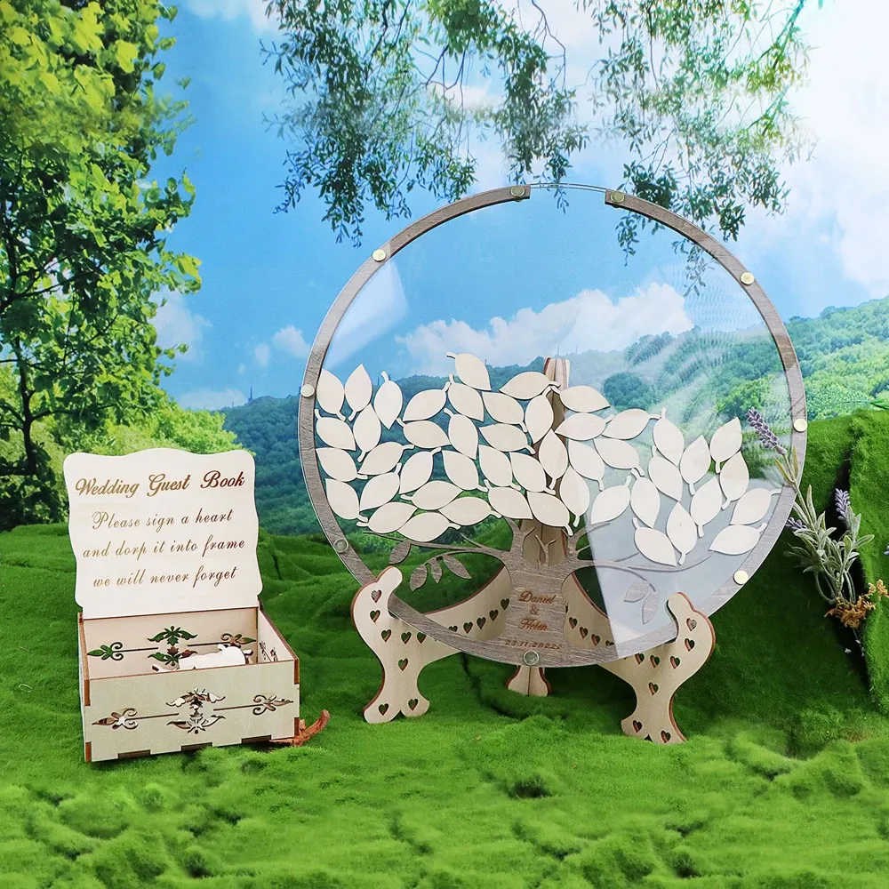 Letrero De Boda Personalizado Con Efecto Madera - Libro De Visitas árbol Para Mensajes De Invitados