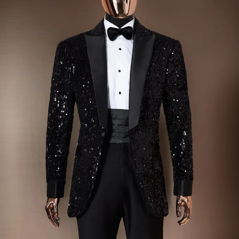 Blazer Homme Paillettes Sequins Slim Fit | Veste Costume Élégante Carnaval Mariage | Blazer Chic Vintage Fête Soirée
