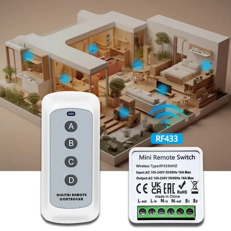Remote Rf433 Relay Smart RF433 relay and switches Module with 4 Key Remote for LED Lamp ...