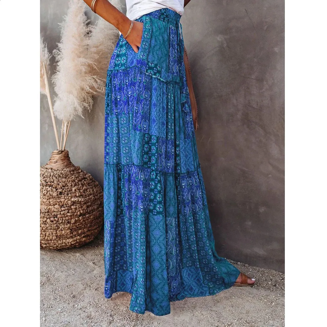 Bohemian Maxi Skirt: High Waisted, Elastic Waist & Pockets