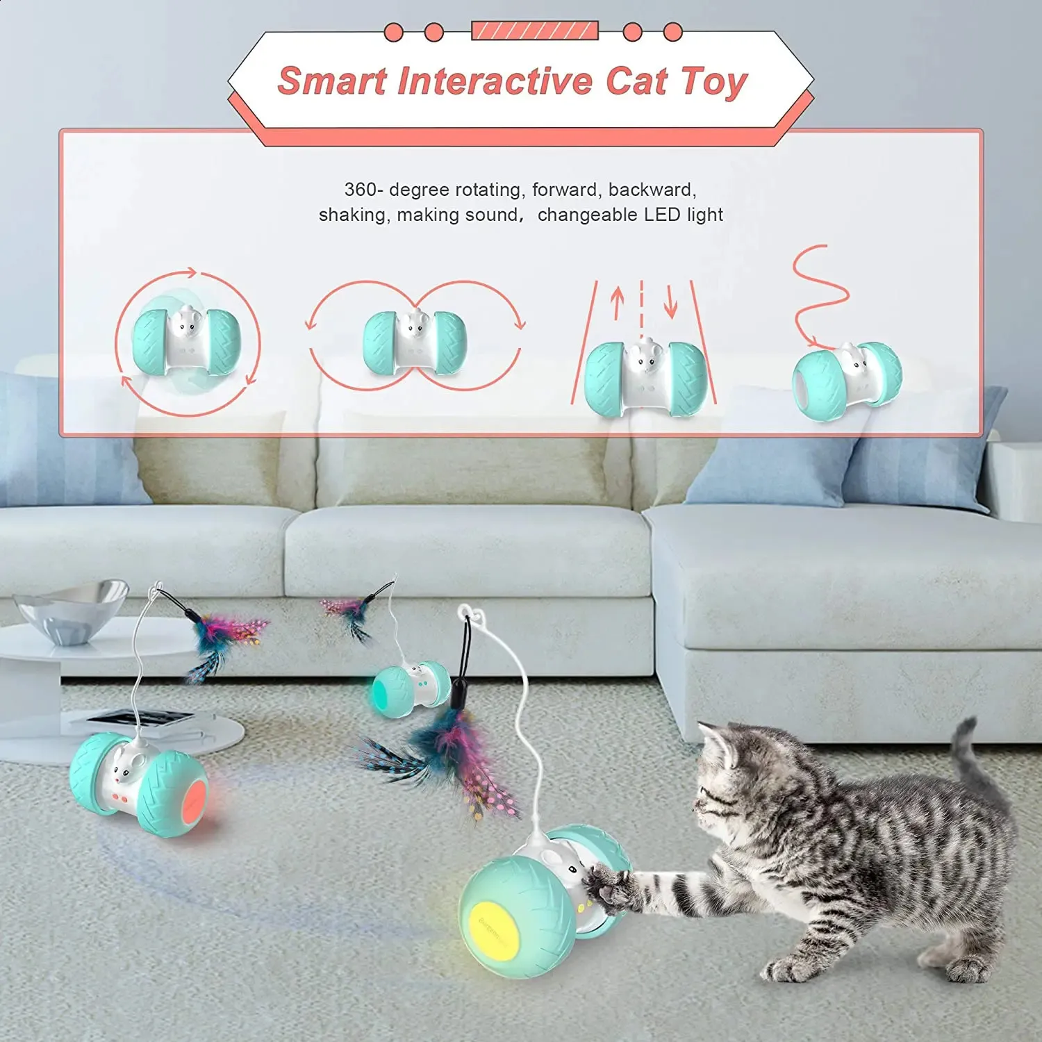 Electronic Interactive Motion Activated Cat Toy With Mouse 3 Feathers Perfect For Indoor Exercise And Playtime From Mengdastore 31.86 DHgate.Com