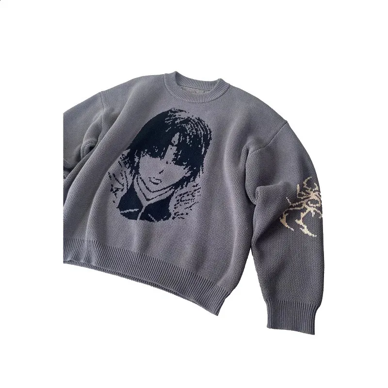 Y2K Graphic Knit Sweater - Oversized Anime Pullover