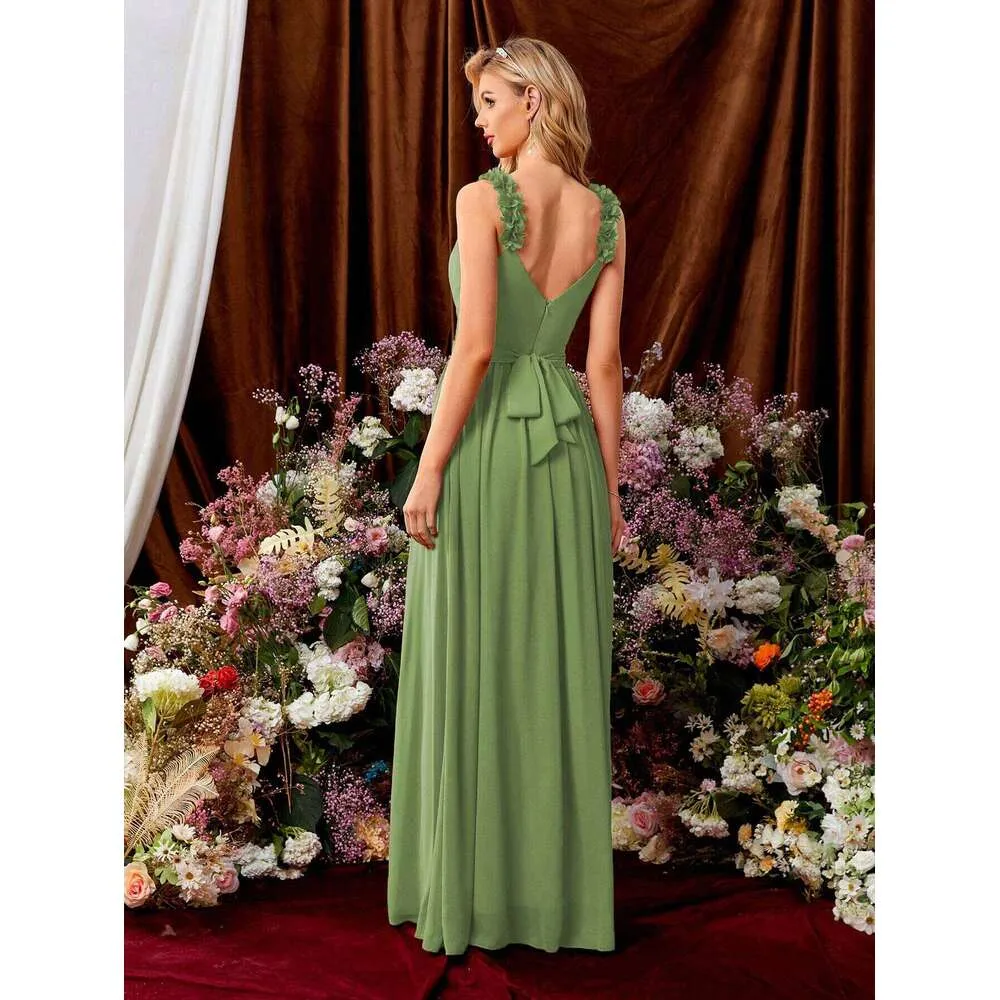clover green bridesmaid dresses One Shoulder Chiffon Long Bridesmaid Dress with Slit