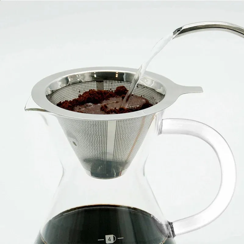Edelstahl Pour-Over Kaffeefilter, Wiederverwendbar – Mit Bürste Und Löffel, Für Unterwegs & Zuhause