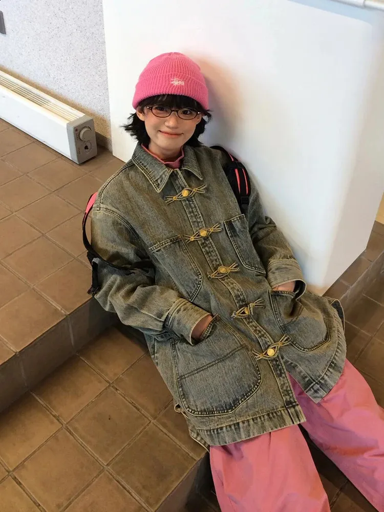 Streetwear Harajuku Denim Hoodie Jacket Women: Vintage Style Long