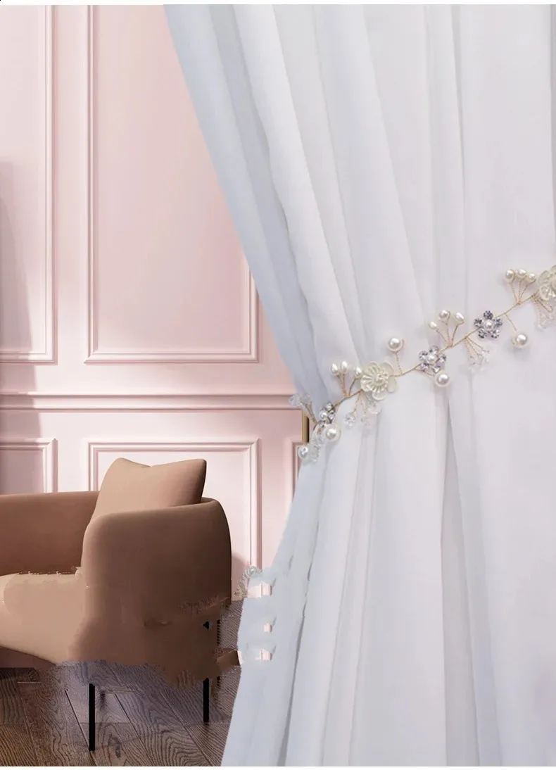 EVIDECO French home goods White Magnetic Wooden Leaf Curtain Tie Back (Set of 2) L2802001SET