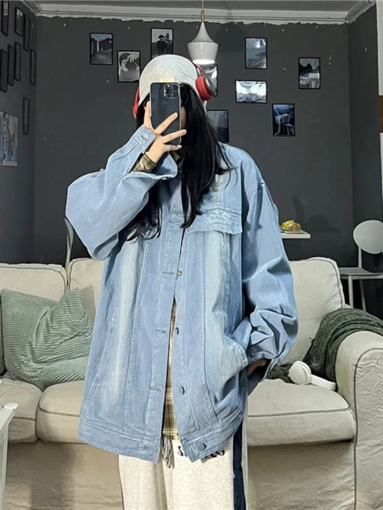 Y2K Jean Jacket: Vintage Harajuku Streetwear, Loose Fit
