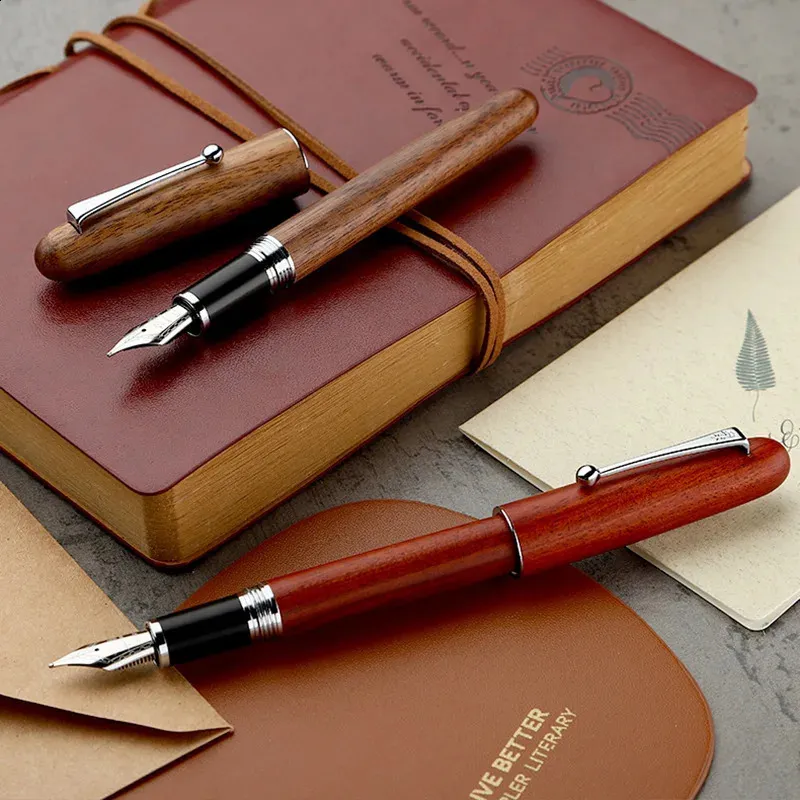 Jinhao 58 Wooden Fountain Pen - Fine Nib Refillable Pen With Ink Converter, Morandi Orange