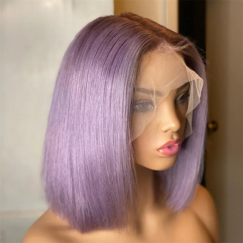 Lace Bob Wigs: Purple Short Bob Human Hair Wig, Brazilian  display picture 1