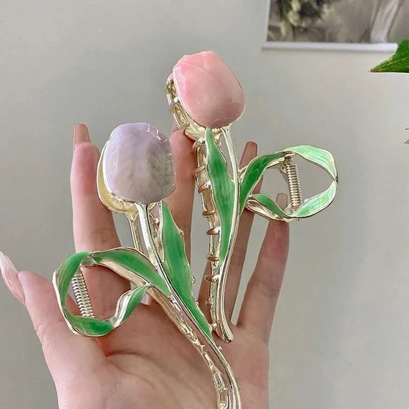 Metal Tulip Hair Claw Clip: Elegant Flower Design,... From  display picture 2