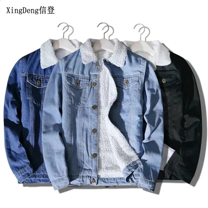 XingDeng Men Winter Fashion Cowboy Jacket Trendy Warm Fleece