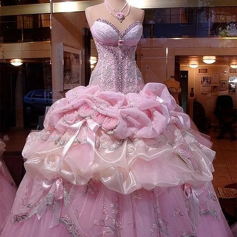 Pink Vintage Princess Pink corset prom dress with Sweety Ruched Detailing, Drop Waist, Handmade Flowers, Lace Appliques, Beaded Detail, and Floor Pink Vintage Princess Pink corset prom dress with Sweety Ruched Detailing, Drop Waist, Handmade Flowers, Lace Appliques, Beaded Detail, and Floor
