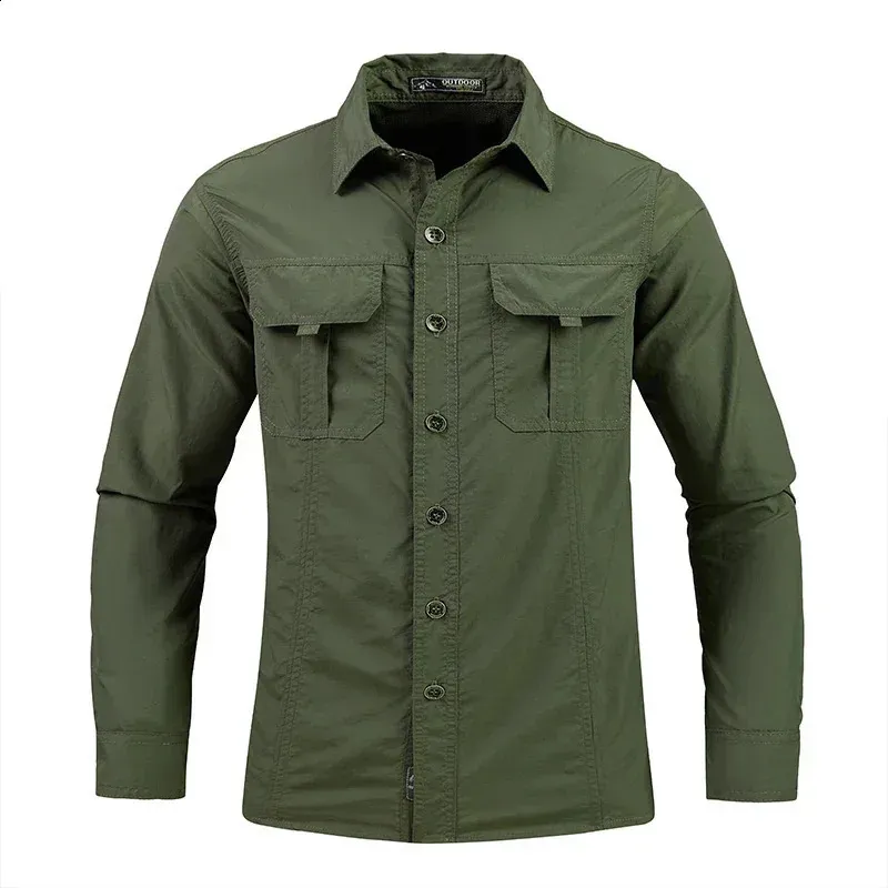 Long Sleeve Button Pocket Work Shirt Men's Cargo Pocket Long Sleeve Shirt   Thin, Quick-Dry, Button-Up Lapel Shirt, Loose Fit Casual & Workwear  (Polyester)