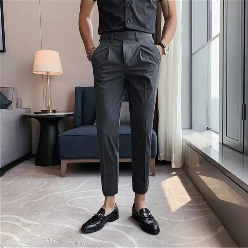 Mens dress pants elastic waist bootcut acetate capris length for formal and  casual wear from Dhgate Men's Pants