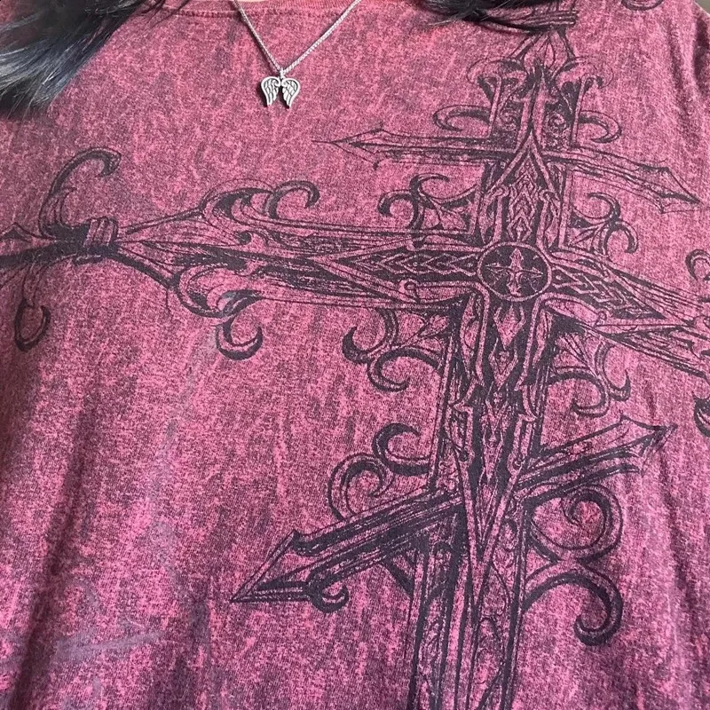 Vintage Emo shirt with t shirt with Cross Patchwork and Long Vintage Emo shirt with t shirt with Cross Patchwork and Long