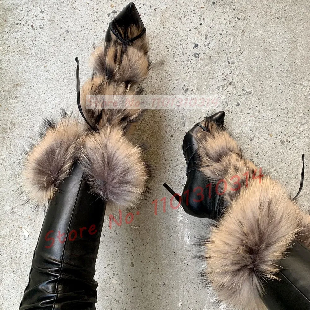 Snow Boots Fur Lined High Heel Boots Botte Hiver Femme Knee High